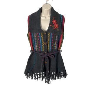 NEWARI Icelandic Hand Knitted Unique Womens Wool Multicolor Sweater Vest S/M